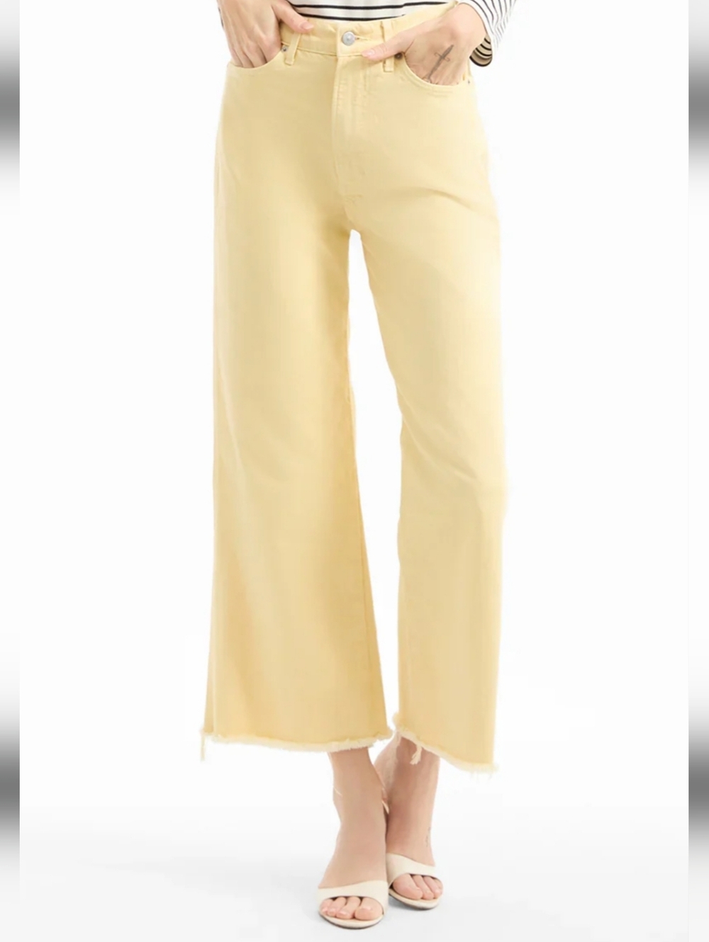 Veronica Beard NWT, Sz 32 Taylor Crop Wide-Leg Jeans in Soft Yellow